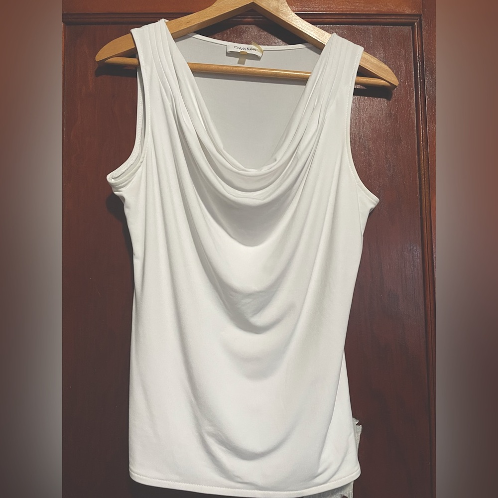 Calvin Klein White Draped Tank Top Formal